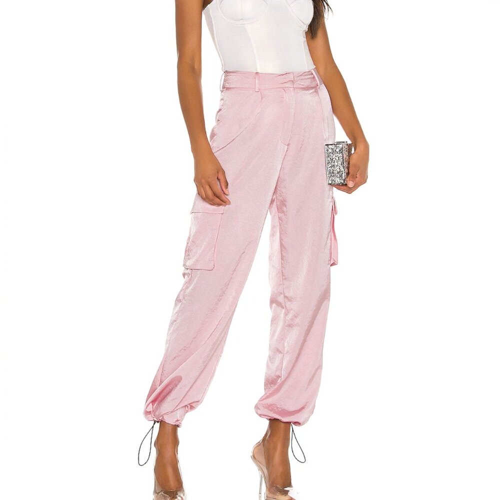 REVOLVE Pink Satin Cargo Joggers